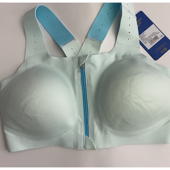 Brooks 34DD/E Dare Zip Front Run Bra 2.0 Ice Blue Vivid Teal Molded Sports Bra - Picture 8 of 9